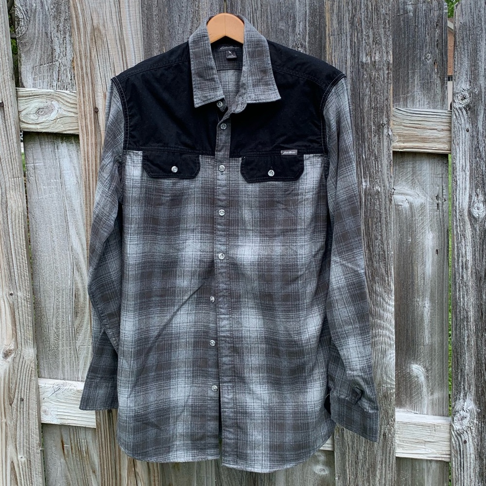 Eddie Bauer Grey Plaid L/S Shirt Large Tall